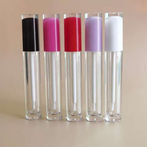 high quality pink empty lip gloss container colorful lid lip gloss tube with soft brush